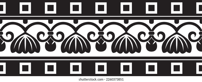 Vector black monochrome seamless ornament of ancient Greece. Classic Endless pattern frame border Roman Empire.
