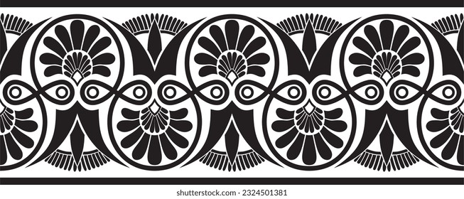 Vector black monochrome seamless ornament of ancient Greece. Classic Endless pattern frame border Roman Empire.
