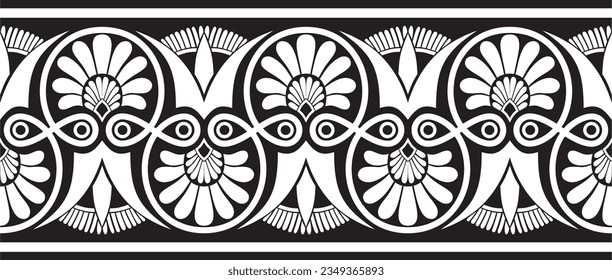 Vector black monochrome seamless ornament of ancient Greece. Classic Endless pattern frame border Roman Empire.
