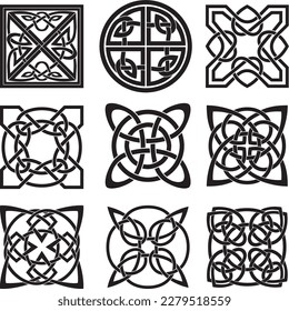 Vector black monochrome set of Celtic knots. Ornaments of ancient European peoples. Signs and symbols of the Irish, Scots, Britons, Franks