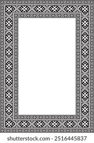 Vetor preto monocromático quadrado quadro de ornamento nacional bielorrusso. Padrão étnico retângulo de povos eslavos, russo, ucraniano, sérvio, polonês, búlgaro. Modelo de ponto de cruz
