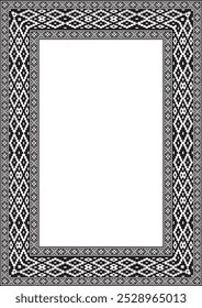 Vector black monochrome square belarusian national ornament frame. Ethnic pattern rectangle of Slavic peoples, Russian, Ukrainian, Serb, Pole, Bulgarian. Cross stitch template
