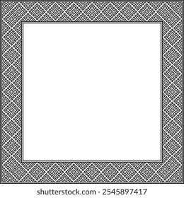 Vector black monochrome square belarusian national ornament frame. Ethnic pattern rectangle of Slavic peoples, Russian, Ukrainian, Serb, Pole, Bulgarian. Cross stitch template
