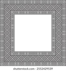 Vector black monochrome square belarusian national ornament frame. Ethnic pattern rectangle of Slavic peoples, Russian, Ukrainian, Serb, Pole, Bulgarian. Cross stitch template
