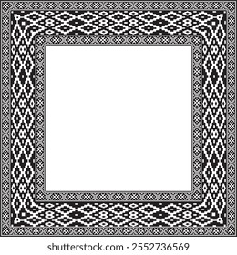 Vector black monochrome square belarusian national ornament frame. Ethnic pattern rectangle of Slavic peoples, Russian, Ukrainian, Serb, Pole, Bulgarian. Cross stitch template
