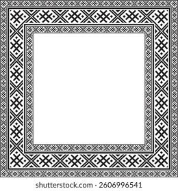 Vector black monochrome square belarusian national ornament frame. Ethnic pattern rectangle of Slavic peoples, Russian, Ukrainian, Serb, Pole, Bulgarian. Cross stitch template
