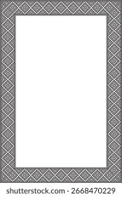 Marco de adorno nacional bielorruso cuadrado monocromo negro de Vector. Rectángulo de patrón étnico de los pueblos eslavos, ruso, ucraniano, serbio, polaco, búlgaro. Plantilla de punto de cruz
