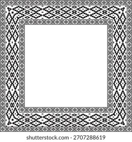 Marco de adorno nacional bielorruso cuadrado monocromo negro de Vector. Rectángulo de patrón étnico de los pueblos eslavos, ruso, ucraniano, serbio, polaco, búlgaro. Plantilla de punto de cruz
