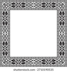 Vetor preto monocromático quadrado quadro de ornamento nacional bielorrusso. Padrão étnico retângulo de povos eslavos, russo, ucraniano, sérvio, polonês, búlgaro. Modelo de ponto de cruz
