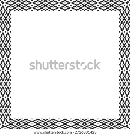 Vector black monochrome square belarusian national ornament frame. Ethnic pattern rectangle of Slavic peoples, Russian, Ukrainian, Serb, Pole, Bulgarian. Cross stitch template
