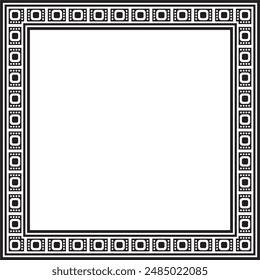 Vector black monochrome square Egyptian ornament. Rectangle, frame, ancient Egypt.Pattern of lotus flowers and sun. Template for stained glass
