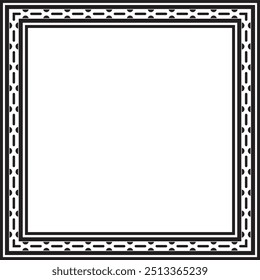 Vector black monochrome square Egyptian ornament. Rectangle, frame, ancient Egypt.Pattern of lotus flowers and sun. Template for stained glass
