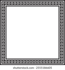 Vector black monochrome square Egyptian ornament. Rectangle, frame, ancient Egypt.Pattern of lotus flowers and sun. Template for stained glass
