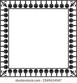 Vector black monochrome square Egyptian ornament. Rectangle, frame, ancient Egypt.Pattern of lotus flowers and sun. Template for stained glass
