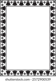 Vector black monochrome square Egyptian ornament. Rectangle, frame, ancient Egypt.Pattern of lotus flowers and sun. Template for stained glass
