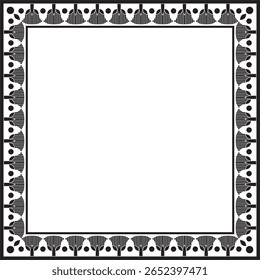 Vector black monochrome square Egyptian ornament. Rectangle, frame, ancient Egypt.Pattern of lotus flowers and sun. Template for stained glass
