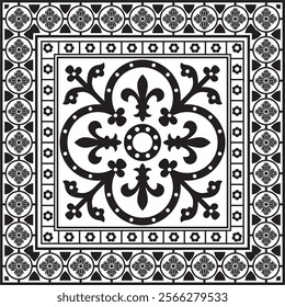 Vector black monochrome square gothic ornament. Medieval European silhouette, rectangle, border. Classic pattern of the Germans, Angles, Saxons, Franks.
