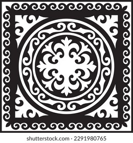 Vector black monochrome square Kazakh national ornament. Ethnic pattern of the peoples of the Great Steppe, Mongols, Kyrgyz, Kalmyks, Buryats.
