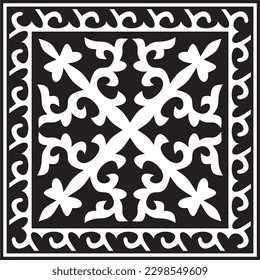 Vector black monochrome square Kazakh national ornament. Ethnic pattern of the peoples of the Great Steppe, 
Mongols, Kyrgyz, Kalmyks, Buryats.