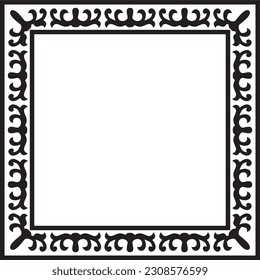 Vector black monochrome square Kazakh national ornament. Ethnic pattern of the peoples of the Great Steppe, Mongols, Kyrgyz, Kalmyks, Buryats. Square frame border.
