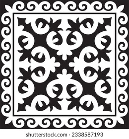 Vector black monochrome square Kazakh national ornament. Ethnic pattern of the peoples of the Great Steppe, 
Mongols, Kyrgyz, Kalmyks, Buryats