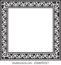 Vector black monochrome square Kazakh national ornament. Ethnic pattern of the peoples of the Great Steppe, 
Mongols, Kyrgyz, Kalmyks, Buryats. Square frame border.