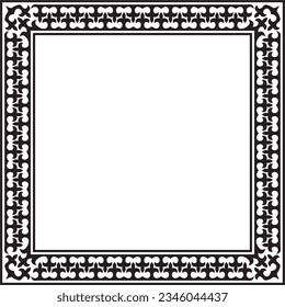 Vector black monochrome square Kazakh national ornament. Ethnic pattern of the peoples of the Great Steppe, 
Mongols, Kyrgyz, Kalmyks, Buryats. Square frame border.