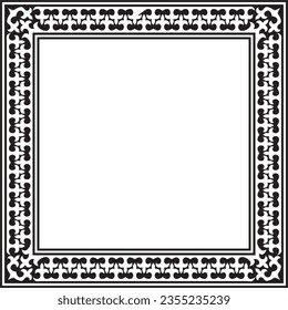 Vector black monochrome square Kazakh national ornament. Ethnic pattern of the peoples of the Great Steppe, 
Mongols, Kyrgyz, Kalmyks, Buryats. Square frame border.