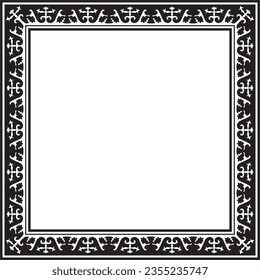 Vector black monochrome square Kazakh national ornament. Ethnic pattern of the peoples of the Great Steppe, Mongols, Kyrgyz, Kalmyks, Buryats. Square frame border.
