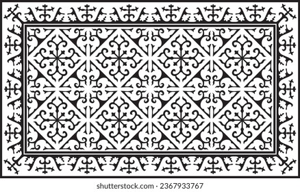 Vector black monochrome square Kazakh national ornament. Ethnic pattern of the peoples of the Great Steppe, Mongols, Kyrgyz, Kalmyks, Buryats.
