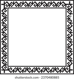 Vector black monochrome square Kazakh national ornament. Ethnic pattern of the peoples of the Great Steppe, 
Mongols, Kyrgyz, Kalmyks, Buryats. Square frame border.