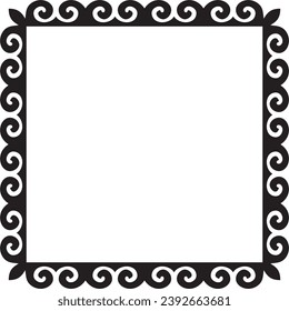 Vector black monochrome square Kazakh national ornament. Ethnic pattern of the peoples of the Great Steppe, Mongols, Kyrgyz, Kalmyks, Buryats. Square frame border.
