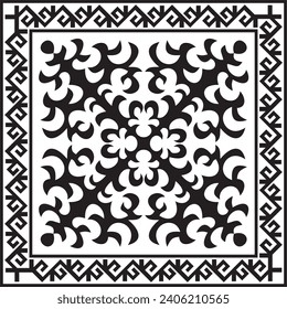 Vector black monochrome square Kazakh national ornament. Ethnic pattern of the peoples of the Great Steppe, 
Mongols, Kyrgyz, Kalmyks, Buryats