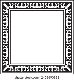 Vector black monochrome square Kazakh national ornament. Ethnic pattern of the peoples of the Great Steppe, Mongols, Kyrgyz, Kalmyks, Buryats. Square frame border.
