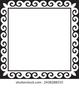 Vector black monochrome square Kazakh national ornament. Ethnic pattern of the peoples of the Great Steppe, Mongols, Kyrgyz, Kalmyks, Buryats. Square frame border.
