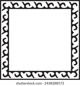 Vector black monochrome square Kazakh national ornament. Ethnic pattern of the peoples of the Great Steppe, 
Mongols, Kyrgyz, Kalmyks, Buryats. Square frame border.