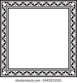 Vector black monochrome square Kazakh national ornament. Ethnic pattern of the peoples of the Great Steppe, 
Mongols, Kyrgyz, Kalmyks, Buryats. Square frame border.