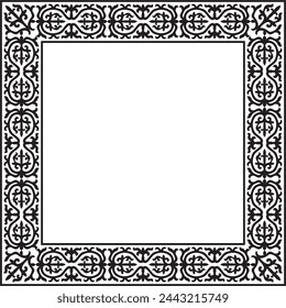 Vector black monochrome square Kazakh national ornament. Ethnic pattern of the peoples of the Great Steppe, 
Mongols, Kyrgyz, Kalmyks, Buryats. Square frame border.