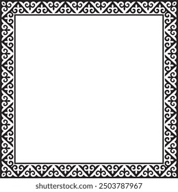 Vector black monochrome square Kazakh national ornament. Ethnic pattern of the peoples of the Great Steppe,
