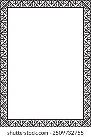 Vector black monochrome square Kazakh national ornament. Ethnic pattern of the peoples of the Great Steppe,
