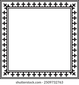 Vector black monochrome square Kazakh national ornament. Ethnic pattern of the peoples of the Great Steppe, 
Mongols, Kyrgyz, Kalmyks, Buryats. Square frame border.