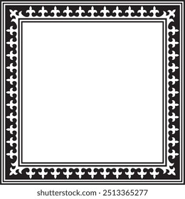 Vector black monochrome square Kazakh national ornament. Ethnic pattern of the peoples of the Great Steppe, 
Mongols, Kyrgyz, Kalmyks, Buryats. Square frame border.