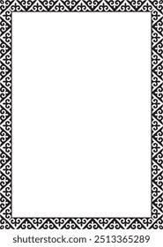 Vector black monochrome square Kazakh national ornament. Ethnic pattern of the peoples of the Great Steppe,
