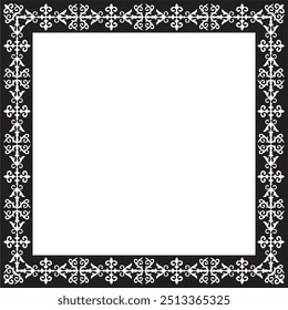 Vector black monochrome square Kazakh national ornament. Ethnic pattern of the peoples of the Great Steppe,
