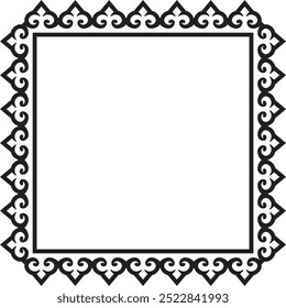 Vector black monochrome square Kazakh national ornament. Ethnic pattern of the peoples of the Great Steppe,
