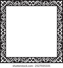 Vector black monochrome square Kazakh national ornament. Ethnic pattern of the peoples of the Great Steppe,
