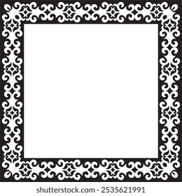 Vector black monochrome square Kazakh national ornament. Ethnic pattern of the peoples of the Great Steppe,
