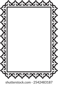 Vector black monochrome square Kazakh national ornament. Ethnic pattern of the peoples of the Great Steppe,
