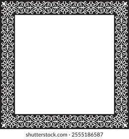 Vector black monochrome square Kazakh national ornament. Ethnic pattern of the peoples of the Great Steppe,
