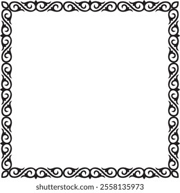 Vector black monochrome square Kazakh national ornament. Ethnic pattern of the peoples of the Great Steppe,
